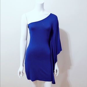 Electric blue one shoulder drape dress